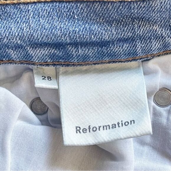 REFORMATION high Rise distressed ripped Straight Leg Jeans Light wash 28 - Picture 7 of 9
